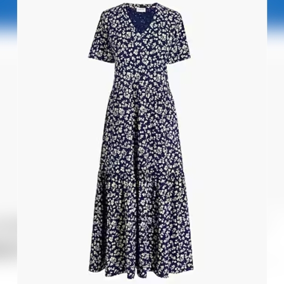 J. Crew Dresses & Skirts - J. Crew 100% Cotton Navy Floral V-Neck Tiered Midi Dress Size Large, New W Tags